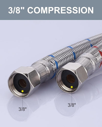 Faucet Supply Lines,24 Inch Length Faucet Hose Connector 38" to 38" Female Compression Thread Stainless Steel Braided Bathroom Kitchen Faucet Extension Water Supply Line,2Pcs