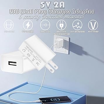 USB Wall Plug Charger Adapter, BENACES AC Power Connector, 5V 2A Power Charging Block Adapter Converter for Cell Phone, Computer, Camera, Bedside Lamp, Fan, LED Light String