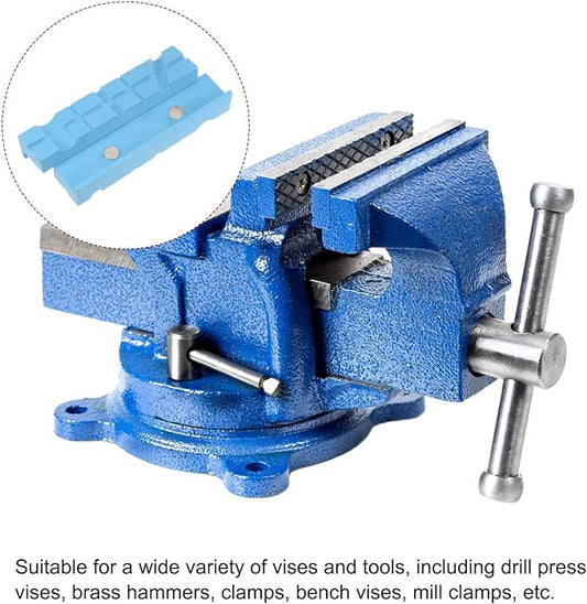 HARFINGTON Magnetic Vise Jaws 6 Inch Magnet U-Grooves Soft Rubber Bench Jaw Pads Covers Multi-Purpose Protector for Woodworking Jewelry Making Plumbing, Blue