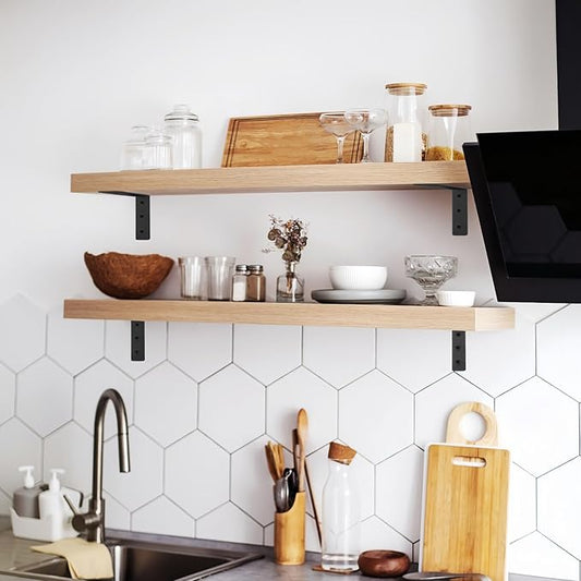 6 Pack Heavy Duty Floating Shelf Brackets, Black Metal L Wall Brackets, DIY Industrial Shelf Brackets - L 6" x H 4" x W 1.6" ( 15 Inch Thicked )