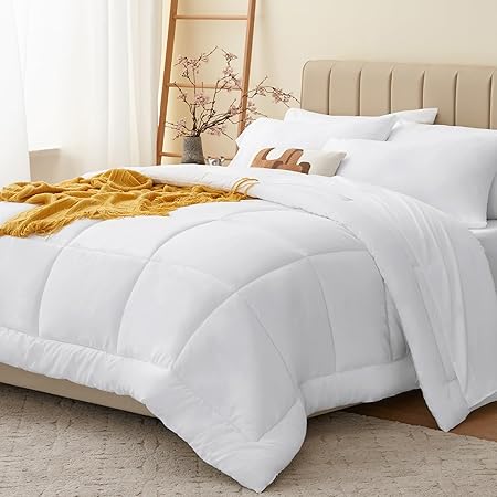 CozyLux White Comforter King Size 7 Pieces White Hotel Bedding Set King Bed in a Bag Bed Sets with All Season Quilted Comforter, Flat Sheet, Fitted Sheet, Pillowcases