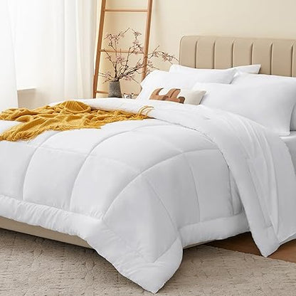 CozyLux White Comforter King Size 7 Pieces White Hotel Bedding Set King Bed in a Bag Bed Sets with All Season Quilted Comforter, Flat Sheet, Fitted Sheet, Pillowcases