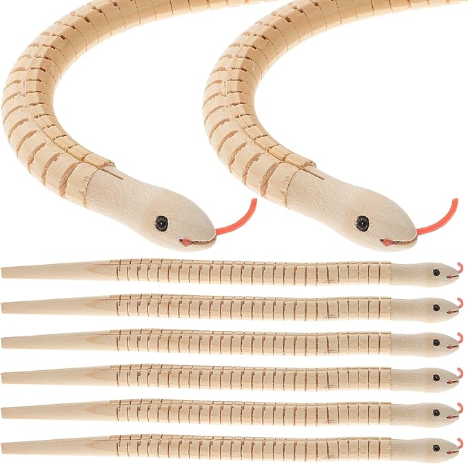 Ciieeo Wooden Snake Toy 8Pcs Halloween Wooden Snakes Lifelike Wooden Wiggly Snakes Jointed Flexible Wood Snake Animal Model Realistic Snake Halloween Tricky Creepy Prank Props Rain Forest Snakes