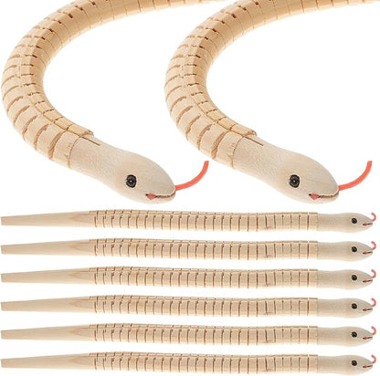 Ciieeo Wooden Snake Toy 8Pcs Halloween Wooden Snakes Lifelike Wooden Wiggly Snakes Jointed Flexible Wood Snake Animal Model Realistic Snake Halloween Tricky Creepy Prank Props Rain Forest Snakes