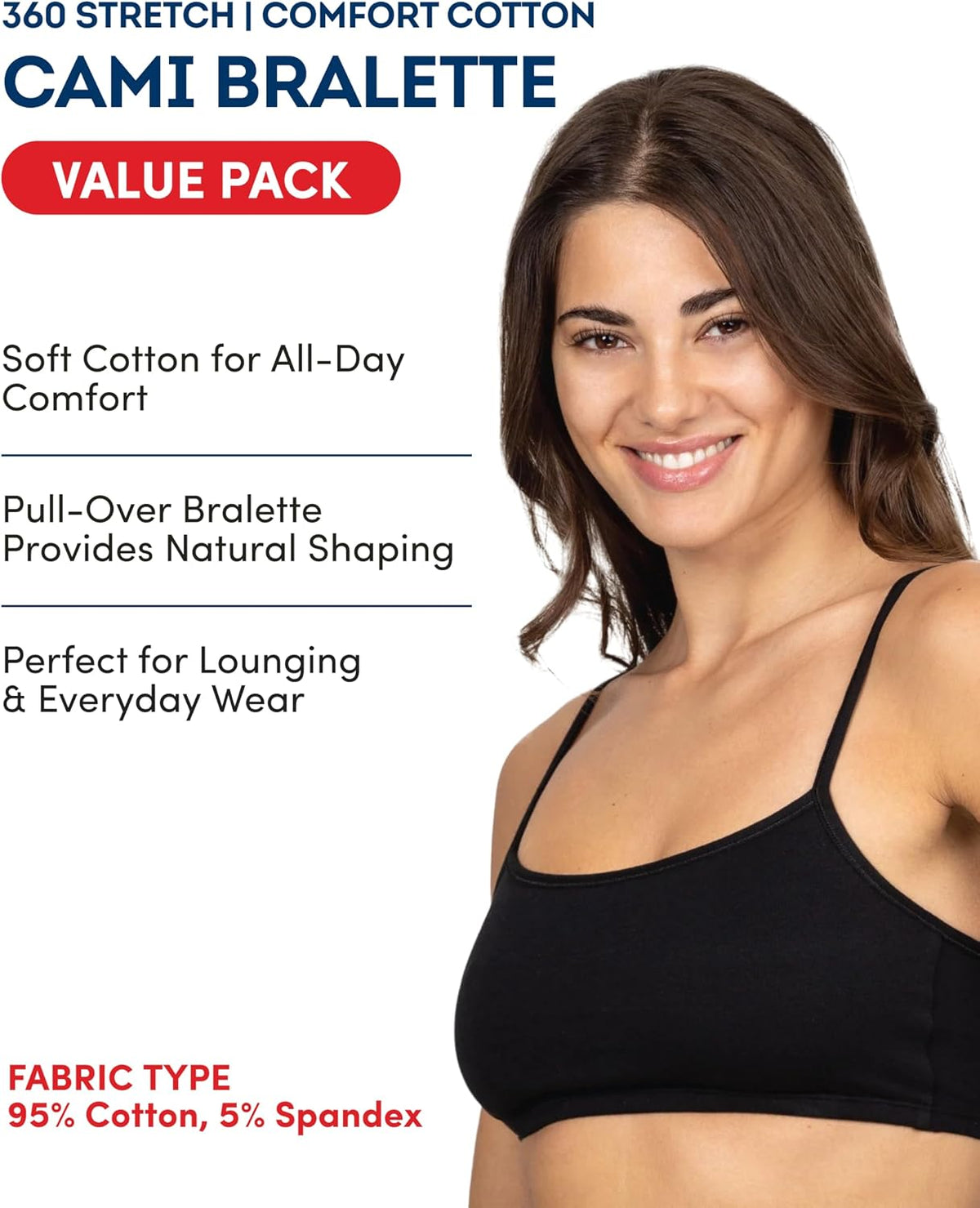 Fruit of the Loom Women's Spaghetti Strap Cotton Cami Sports Bra Multi-Pack