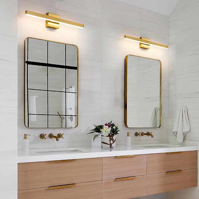 KAISITE Modern Bathroom Vanity Light Gold 24-Inch Fixture Over Mirror - Dimmable 5CCT LED Bar Light for Restroom