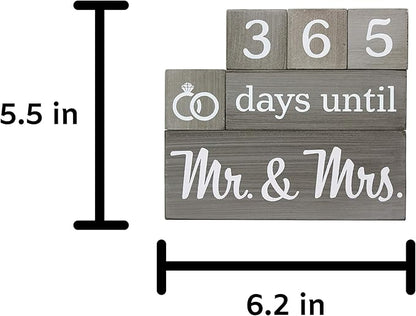 Wedding Countdown Calendar Wooden Blocks - Engagement Gifts - Bride to Be - Bridal Shower Gift - Engaged - Engagement Gifts for Couples - Rustic Gray with White Numbers