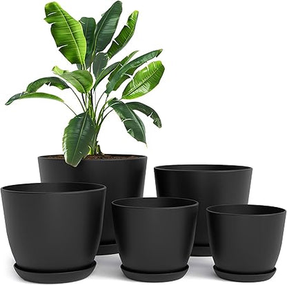 Utopia Home - Plant Pots Indoor with Drainage - 76.665.34.8 Inches Home Decor Flower Pots for Indoor Planter - Pack of 5 Plastic Planters for Indoor Plants, Cactus, Succulents Pot - Black