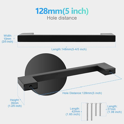 Cabinet Pulls Brushed Nickel Cabinet Handles Square Drawer Pulls, 2 Pack 5 Inch Stainless Steel Kitchen Door Cupboard Cabinet Handles, Drawer Hardware Handles, 128mm Hole Centers