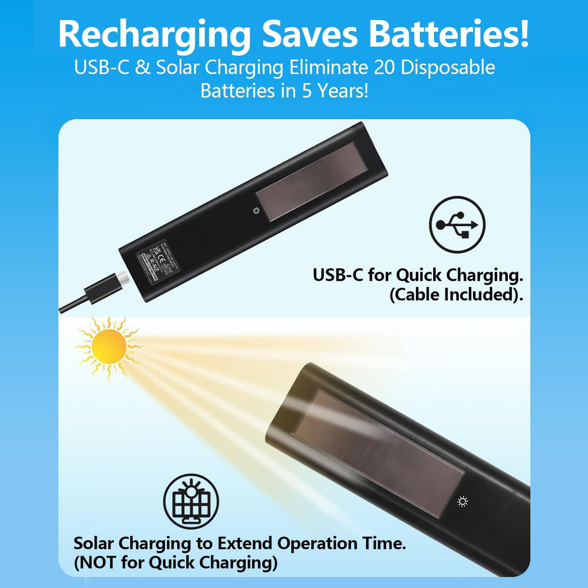 Rechargeable TV Remote for Samsung Smart TVs, Replacement for All 2019-2025 Samsung TV Remote Control with Voice Control. USB-C Fast Charging. Solar Charging