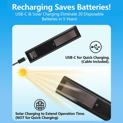 Rechargeable TV Remote for Samsung Smart TVs, Replacement for All 2019-2025 Samsung TV Remote Control with Voice Control. USB-C Fast Charging. Solar Charging