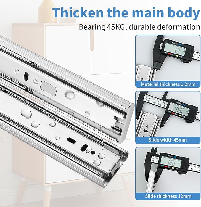 10 inch Drawer Slides 1 Pairs (2pcs) Soft Self Close Full Extension Ball Bearing Drawer Rails Side Mount Metal Dresser Runners for File Cabinet Trash Can Kitchen Wardrobe Glides 10" 100 LB Capacity