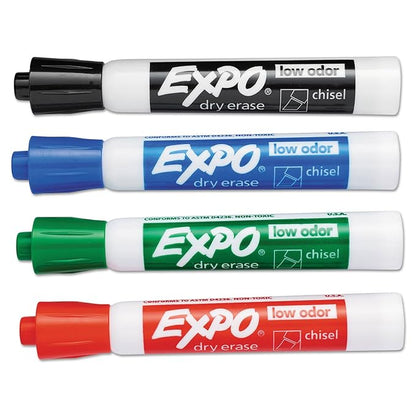 EXPO Low Odor Dry Erase Markers, Chisel Tip, Basic Assorted, 4 pk