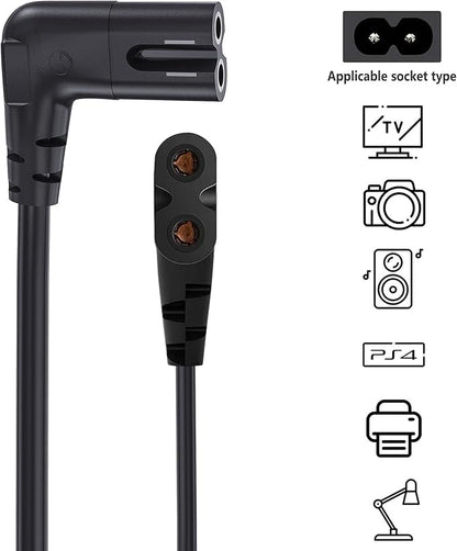 TV power cable compatible with Samsung TV, 6ft 90 degree Ancable at 2-pin angle, C7 TV cable compatible with Samsung LG, TCL, Sony, Appletv, Insignia, Sharp, Toshiba