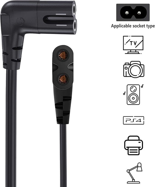 TV power cable compatible with Samsung TV, 6ft 90 degree Ancable at 2-pin angle, C7 TV cable compatible with Samsung LG, TCL, Sony, Appletv, Insignia, Sharp, Toshiba