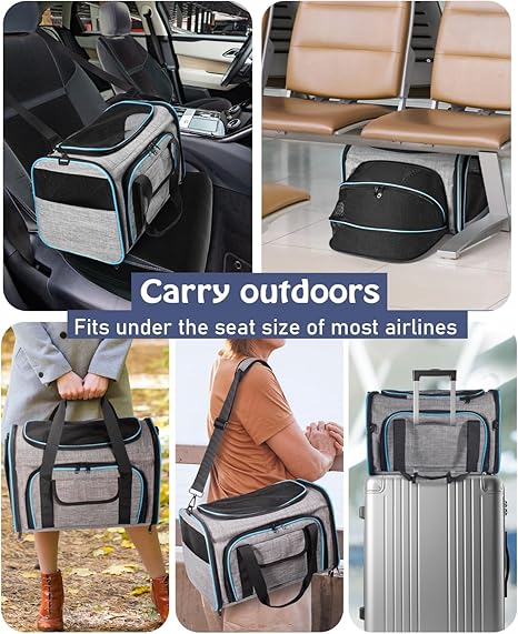 Siivton Cat Carrier,2 Sided Expandable Pet Carrier for Travel,Collapsible Soft-Sided Carriers with Removable Fleece Pad and Shoulder Straps,Airline Approved(17.5"x 11"x 11")