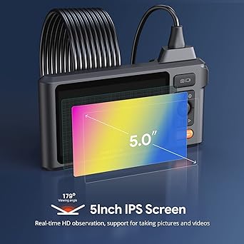 DEPSTECH Industrial Borescope Tool  5" IPS Screen, 1080P Dual Lens Endoscope Camera with Lights, Split Screen, IP67 Waterproof Sewer Inspection Camera, 16.5ft Semi-Rigid Snake Cable, Mechanic Gadget