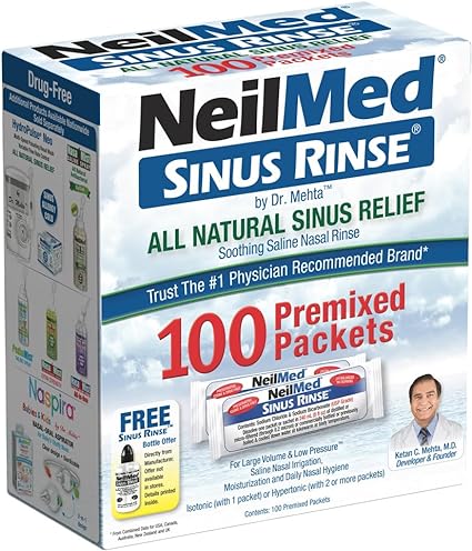 NeilMed Sinus Rinse All Natural Relief Premixed Refill Packets 100 Count (Pack of 1)