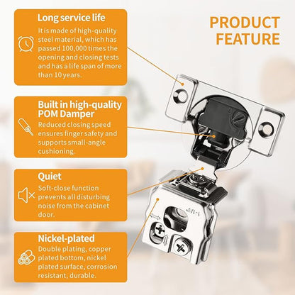 2 Pack 1-1/4" 4D Overlay Soft Close Concealed Hinges for Face Frame Door, Control Closing Speed, Smooth Slow Self Close Hinges, Satin Nickel, 105° Open Angle Stainless Steel Cabinet Hinges