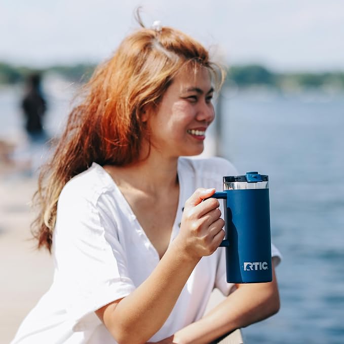 RTIC 16oz Road Trip Travel Mug with Lid and Handle, Ceramic Lined, Insulated, Stainless Steel, Metal, Double Wall Vacuum-Insulation, Portable Coffee, Tea Cup for Hot and Cold Drink, Orchid