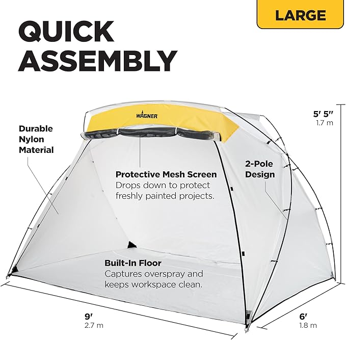 Wagner Spraytech C900038.M Large Spray Shelter with Built-In Floor & Screen for DIY Spray Painting, Hobby Paint Booth Tool Painting Station, Portable Spray Paint Tent, White