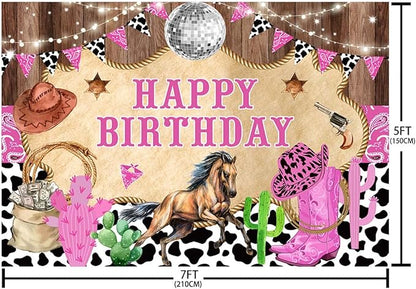 7x5ft Western Cowgirl Birthday Backdrop Rustic Western Rodeo Photography Background - Disco Party Decor Poster Studio Accessories