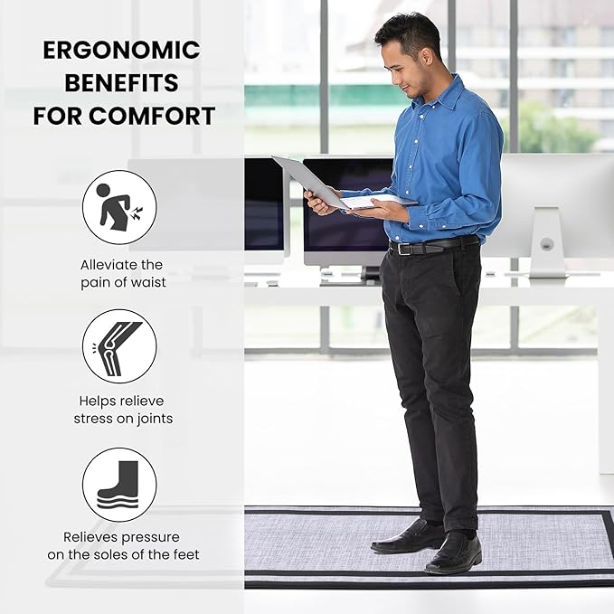 Kitchen Rugs Cushioned Anti Fatigue Floor Mat Standing Desk Mats Non-Slip Waterproof PVC Foam Ergonomic Comfort Rug for Kitchen Sink Office Laundry, 17.3"x59", Frame Grey