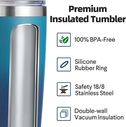 Volhoply 20oz Stainless Steel Tumbler with Lid and Straw,Double Wall Insulated Travel Iced Coffee Mug Fits Cup holder,Powder Coated Cups for Hot and Cold Drinks,Gifts for Women Men(Dark Night,1 Set)