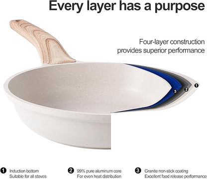 Caannasweis Nonstick Granite Frying Pan Skillet, Non Stick Omelette Fry Pans, Omelet Egg Pan, Stone Cookware Chef's Pan, Induction Compatible, PFOA Free (Beige, 11 Inch)