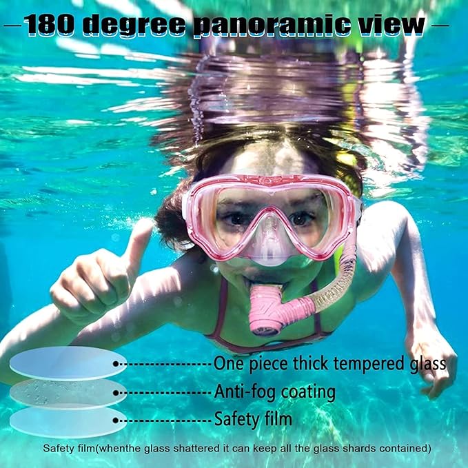 Kids Snorkel Mask Swimming Diving Mask Goggles with Nose Cover,Snorkel Gear Scuba Diving Snorkeling,Anti-Fog 180¡ Clear View Pool Swim Mask for Youth Children Junior Girls Boys Ages 5-15