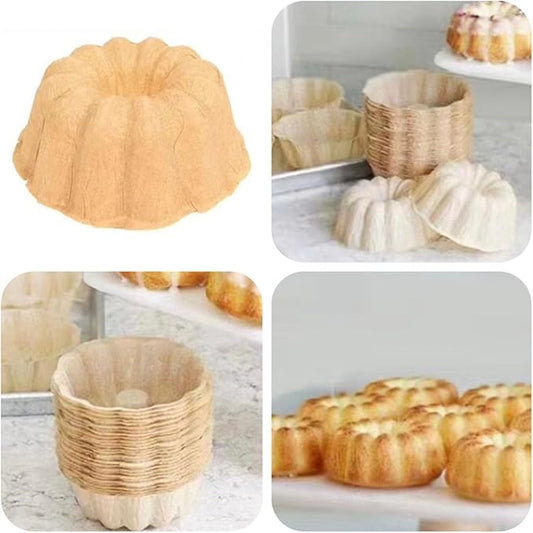 4 Inch 100 Pcs Bundt Cake Pan, Bundt Cake Pan Nonstick, Greaseproof Paper Liner, Mini Fluted Tube Pan Liner, Nonstick Greaseproof Heat Resistant Paper Cake Pan Liners 100pcs