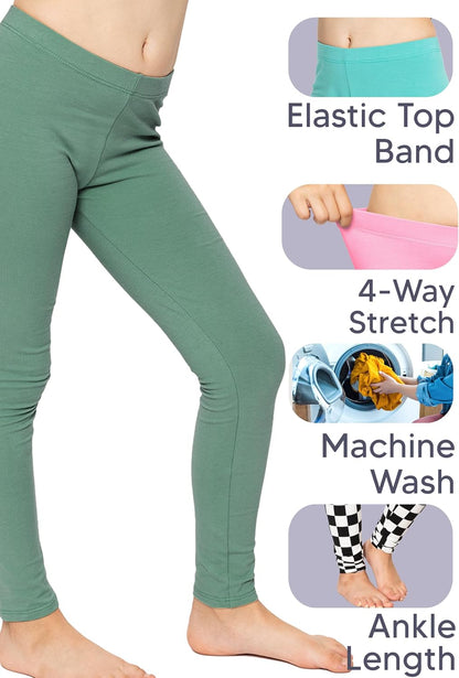 STRETCH IS COMFORT Girls Cotton Leggings, Kids Toddler Footless Pants, 2-16 | Soft durable pull-on fit, elastic waistband, school play, active days, under dresses, easy care, washable everyday layering