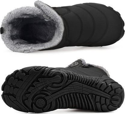 Womens Mens Barefoot Boots Shoes Winter Snow Boots Warm Ankle Booties Zero Drop Sole Wide Toe Box Fur Lined Outdoor Sneakers