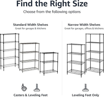 Basics 5-Shelf Multipurpose Adjustable Steel Garage Shelving Unit, Storage Rack for Kitchen, 200 lbs Per Shelf, Easy Assembly, 13.4"D x 23.2"W x 60"H, Black