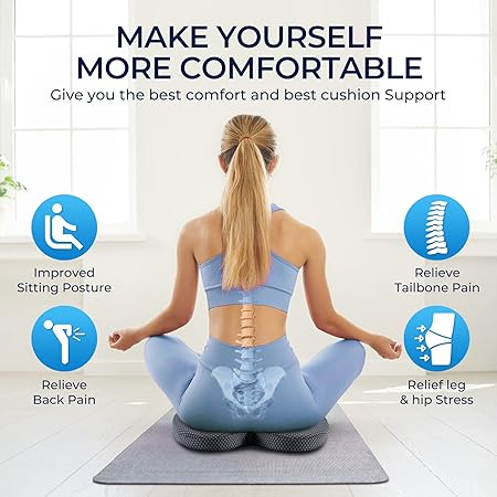 Seat Cushion  Lumbar Support Pillow: Memory Foam Chair Pad Back Cushion for Office Chair Car Seat Wheelchair Travel, Reduce Tailbone Pressure and Improve Comfort, Orthopedic Sciatica Hip Pain Relief
