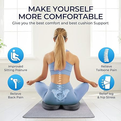 Seat Cushion  Lumbar Support Pillow: Memory Foam Chair Pad Back Cushion for Office Chair Car Seat Wheelchair Travel, Reduce Tailbone Pressure and Improve Comfort, Orthopedic Sciatica Hip Pain Relief