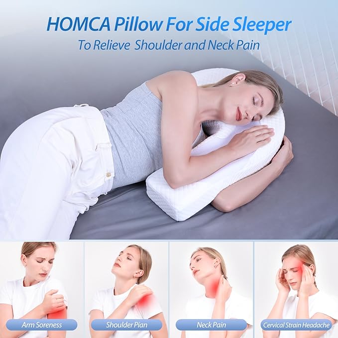 HOMCA Pillow for Side Sleeper Body Pillow for Adults Memory Foam Pillow with U-Shaped Contoured Support for Neck, Back, and Shoulder Pain Relief with Removable Washable Cover (Upgraded Version)