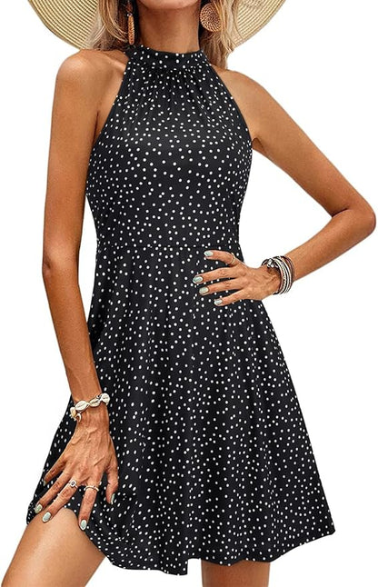 OUGES Women's Halter Neck Floral Summer Casual Sundress