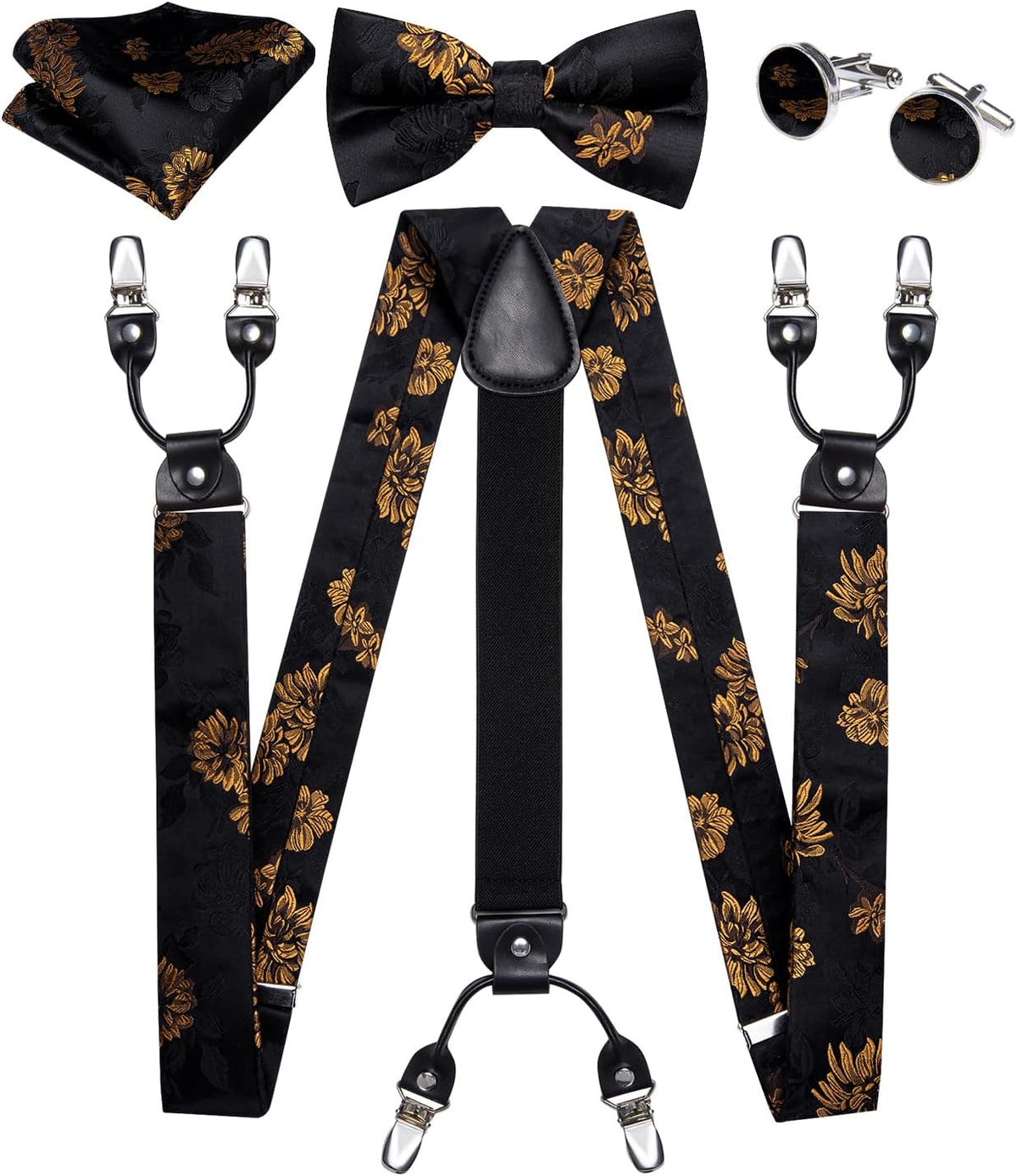 DiBanGu Paisley Bow Tie and Supenders for Men Tuxedo Heavy Duty 6 Clips Suspender Adjustable Y-Shape Mens Trouser Braces