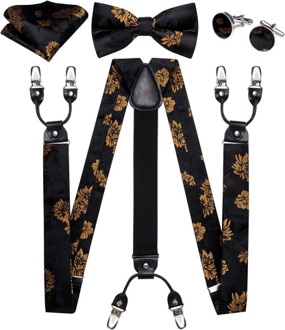 DiBanGu Paisley Bow Tie and Supenders for Men Tuxedo Heavy Duty 6 Clips Suspender Adjustable Y-Shape Mens Trouser Braces