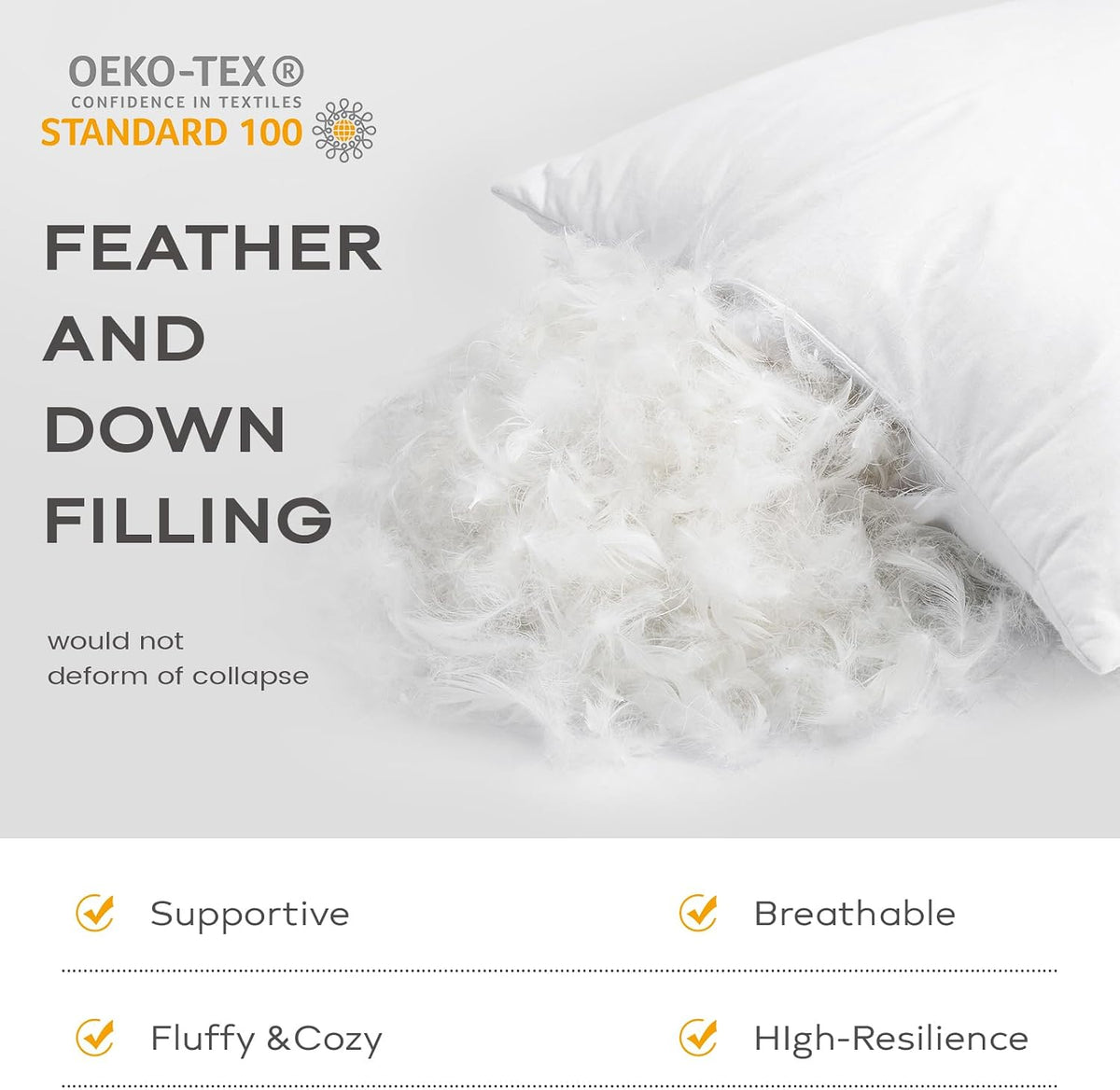 Set of 2 Down and Feather Throw Pillow Inserts 24x24 Soft Fluffy Pillow Inserts with 100% Down-Proof Cotton Cover, Decorative Square Cushion Inner for Sofa Couch Bed-White