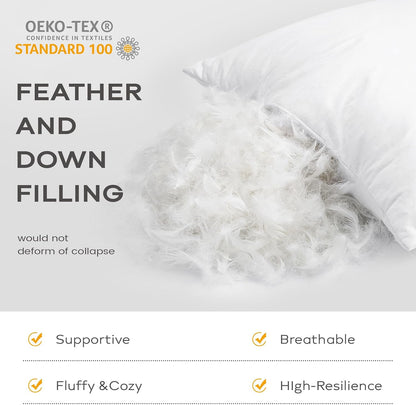 Set of 2 Down and Feather Throw Pillow Inserts 24x24 Soft Fluffy Pillow Inserts with 100% Down-Proof Cotton Cover, Decorative Square Cushion Inner for Sofa Couch Bed-White