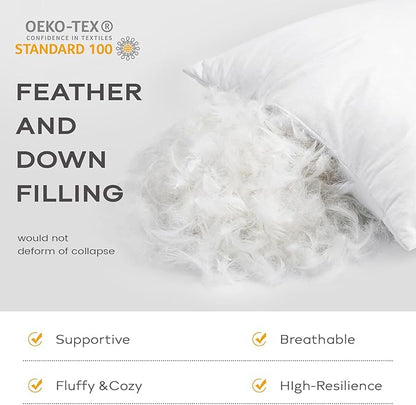 SAVORI Set of 2 Down and Feather Throw Pillow Inserts 28x28 Soft Fluffy Pillow Inserts with 100% Down-Proof Cotton Cover, Decorative Square Cushion Inner for Sofa Couch Bed-White