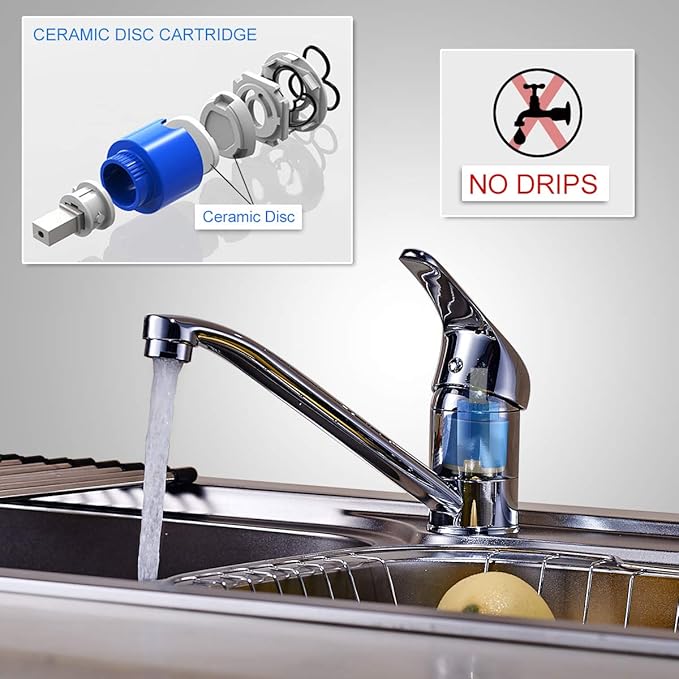 ROVATE Classic Single Handle Kitchen Sink Faucet, Brass 360 Degree Swivel Single Hole Mixer Faucet, Chrome