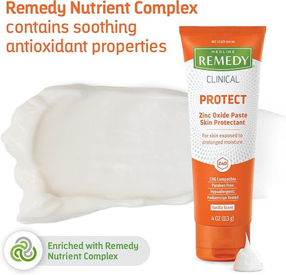 Medline Remedy Clinical Zinc Oxide Paste Skin Protectant (4 oz Tube), Vanilla Scent, Diaper Rash Cream, Incontinence Care, Wetness Protection, Paraben Free, Hypoallergenic, Adults, Children