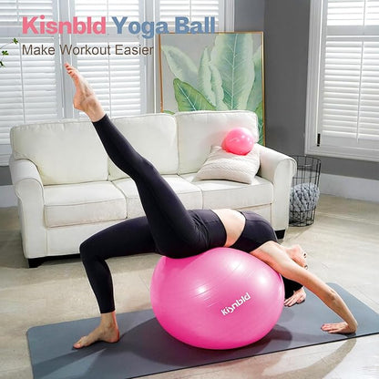 Exercise Ball, Extra Thick Yoga Ball for Workout Pregnancy Stability, 4 Sizes Anti-Burst Balance Ball with Foot Pump - Heavy Duty Fitness Ball Chair for Office, Home  Gym