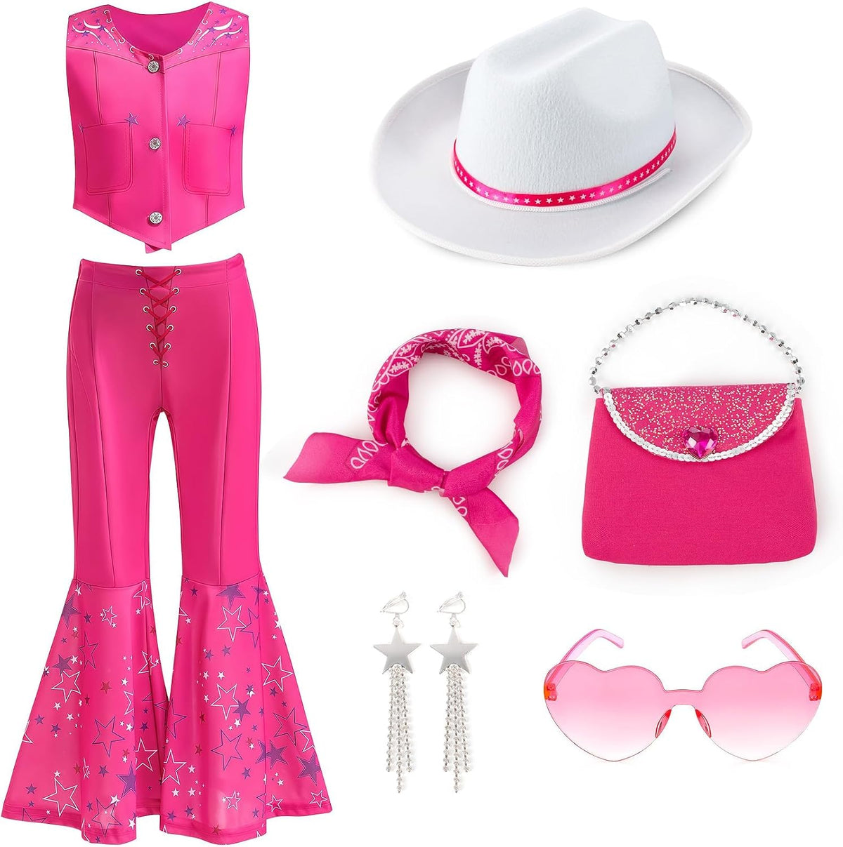 Cowgirl Costume Girls Kids Disco Outfits Movie Heroine Dress Up for Halloween Birthday Cosplay Party (130 5-6 year)