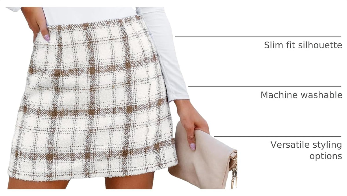 CUPSHE Women Mini Plaid Skirts Tweed High Waist Bodycon Pencil Hem Spring Summer Dressy Outfits Shorts