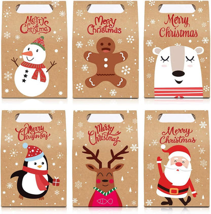 LOKIPA Christmas Kraft Paper Gift Boxes, 24pcs Christmas Party Treat Goody Candy Boxes for Xmas Party Bag Fillers