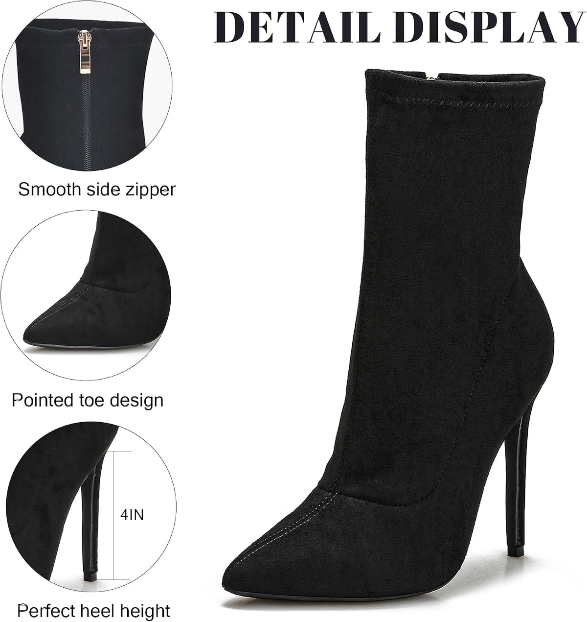 Women's Ankle Boots Stiletto High Heels Boots Sexy Pointed Toe Side Zipper Sock Boots Comfy Mid Calf Booties